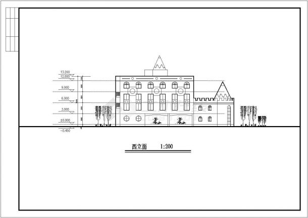 办公楼设计_苏州市某幼儿园4层英式风格教学办公楼全套建筑设计CAD图纸-图一