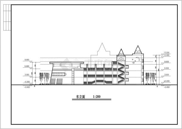 办公楼设计_苏州市某幼儿园4层英式风格教学办公楼全套建筑设计CAD图纸-图二