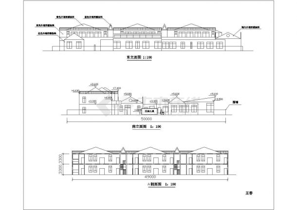 河西幼儿园二层教学楼设计方案cad图纸，共4张-图二
