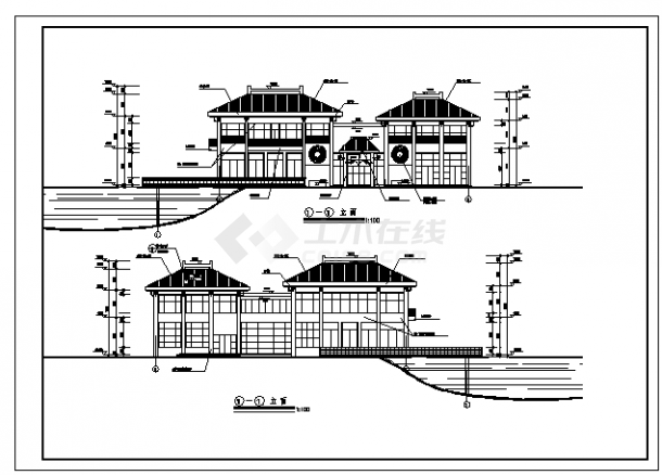 二层仿古会所建筑施工cad图(含两套设计，共六张)-图二