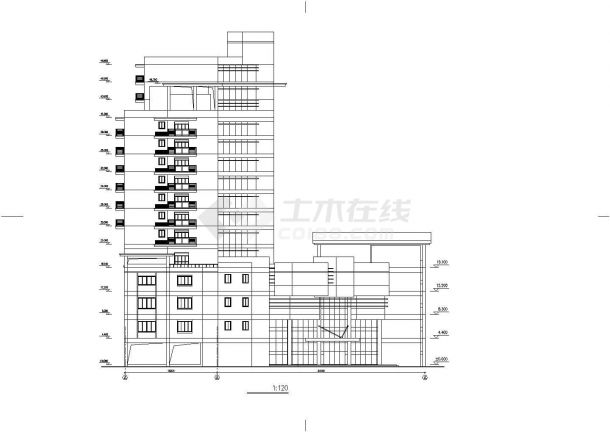 1.7万平米15+1层框架结构商住楼建筑设计CAD图纸（1-4层商用）-图二