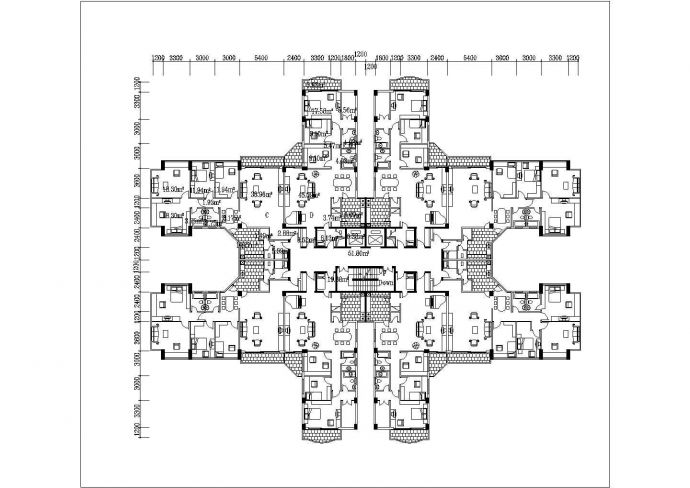 北京某小区14+1层框架结构住宅楼平立面设计CAD图纸（1层8户）_图1