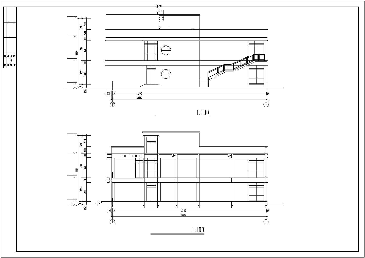 广州某商业街2950平米3层框架结构商务会所建筑设计CAD图纸