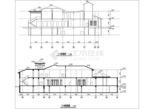 合肥市某商业街2700平米三层框混结构商务休闲会所建筑设计CAD图纸-图一