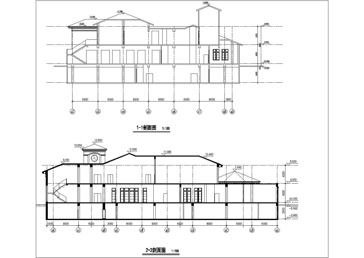 合肥市某商业街2700平米三层框混结构商务休闲会所建筑设计CAD图纸