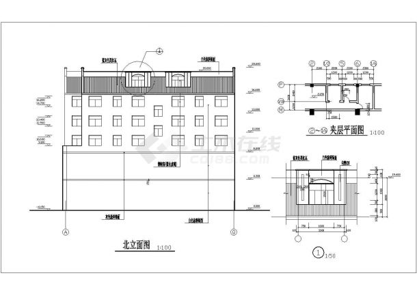 2300平米五层框架结构临街商住楼楼全套建筑设计CAD图纸-图一