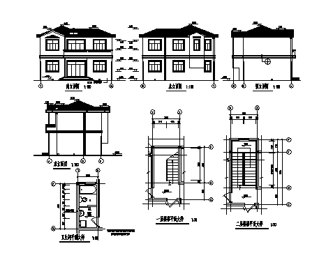 210平方米二层砖混结构别墅建筑施工cad图(含五套设计图，共三十三张)-图一