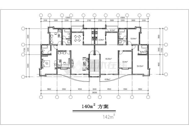 苏州某小区142+145+160平米三栋住宅楼标准层平面设计CAD图纸-图一