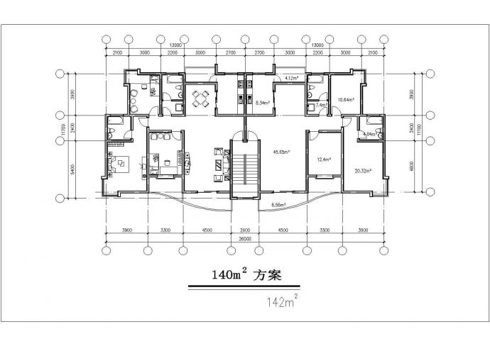 苏州某小区142+145+160平米三栋住宅楼标准层平面设计CAD图纸_图1