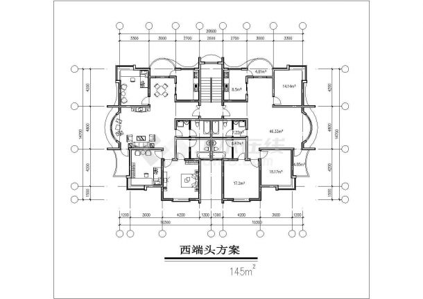 苏州某小区142+145+160平米三栋住宅楼标准层平面设计CAD图纸-图二