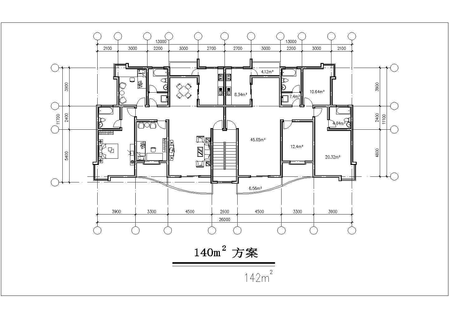 苏州某小区142+145+160平米三栋住宅楼标准层平面设计CAD图纸
