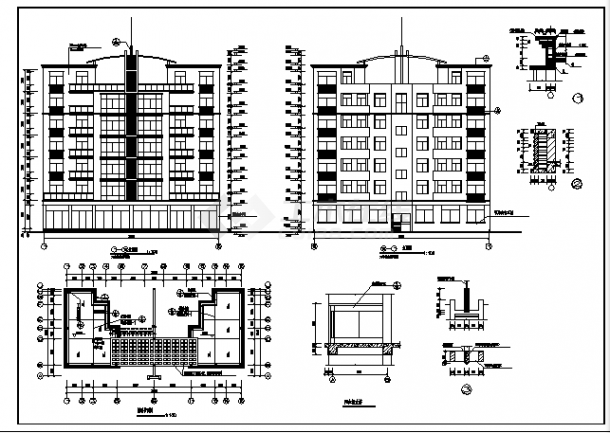 七层别墅全套建筑施工cad图(含五套设计图，共十五张)-图一