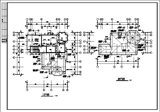 345平方米三层A型别墅建筑施工cad图，共七张_图1