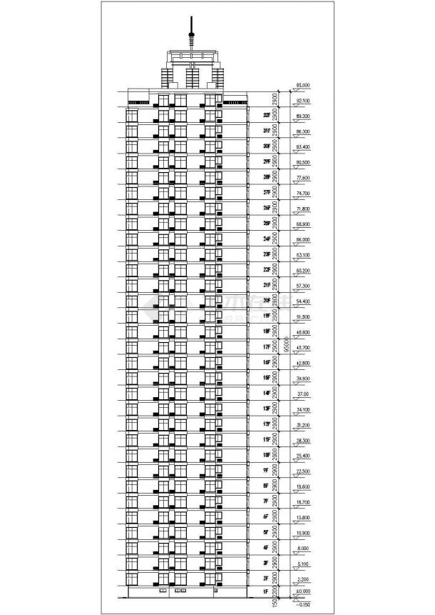北京某小区32层剪力墙结构住宅楼平立剖面设计CAD图纸（不含车库层）-图一