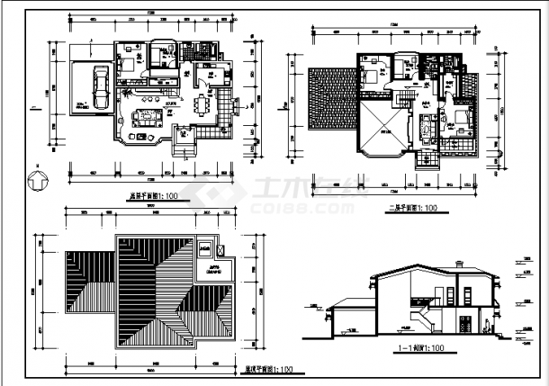 十套二层小型别墅建筑施工cad图(带效果图，共八张)-图二