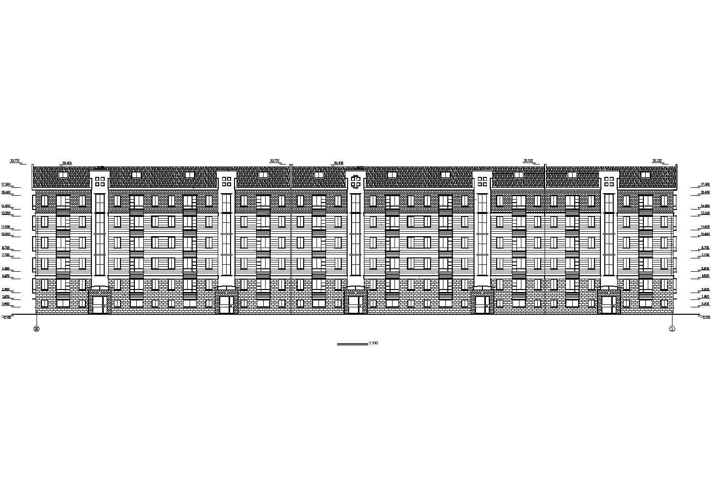 4200平米五层砖混结构住宅楼建筑设计CAD图纸（不含半地下室和阁楼）