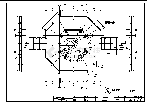 巢湖市六层洗耳池公园塔建筑施工cad图，共十二张-图一
