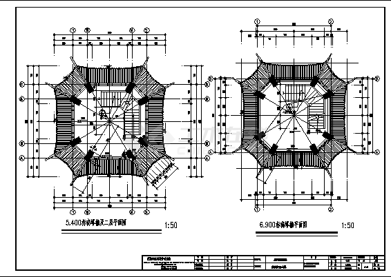 巢湖市六层洗耳池公园塔建筑施工cad图，共十二张-图二