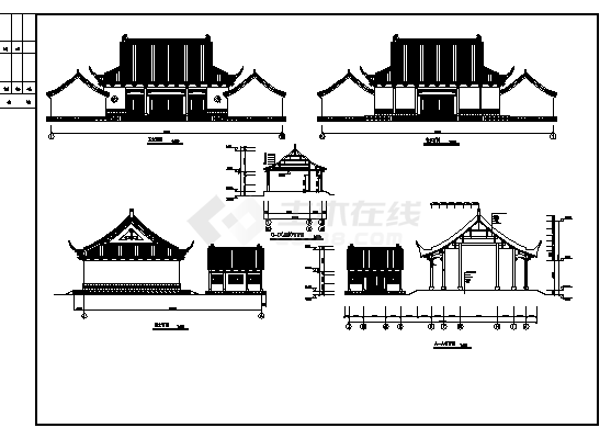 财神殿全套建筑施工cad图，共六张-图一