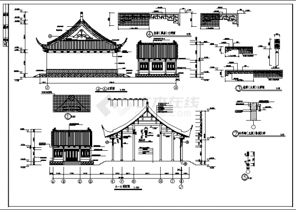 财神殿全套建筑施工cad图，共六张-图二