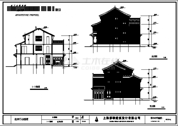 淮安市三层河下古镇别墅区建筑施工cad图(含效果图，共四张)-图一