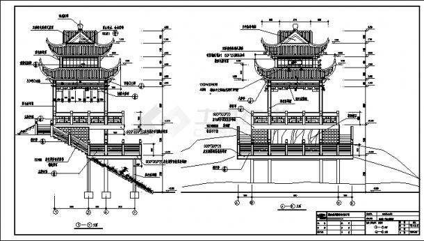 67平方米某七层园林回雁峰归雁亭建筑施工cad图，共八张-图一