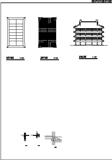 四层戏楼组合建筑施工cad图，共五张-图二