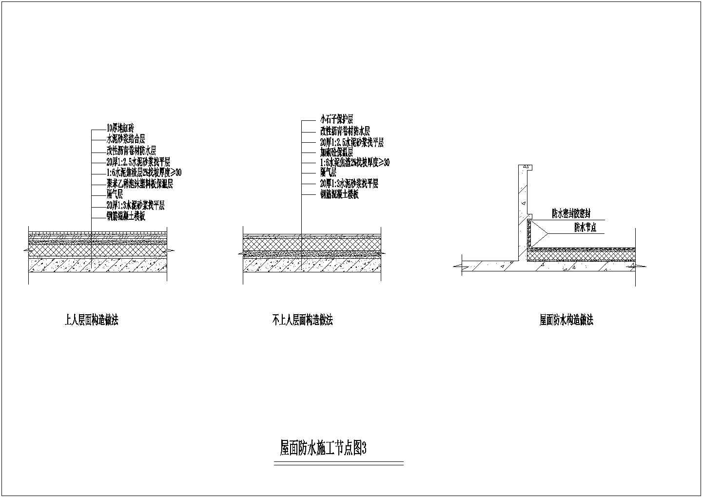 某工程建筑屋面防水施工节点设计CAD参考图