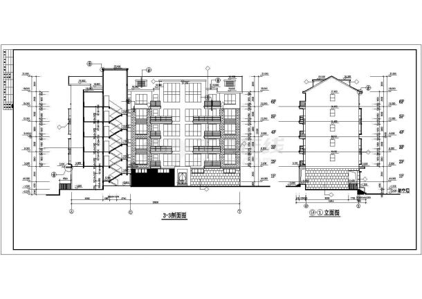 湘潭市某小区6+1层砖混结构民居楼立剖面设计CAD图纸（不含车库层）-图二