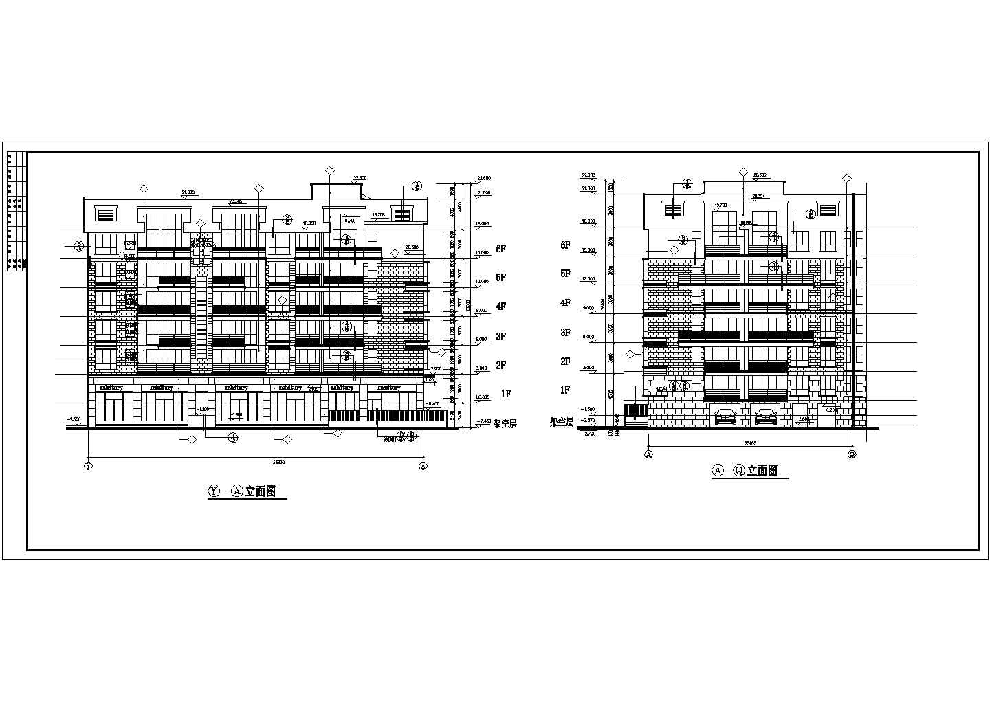 湘潭市某小区6+1层砖混结构民居楼立剖面设计CAD图纸（不含车库层）