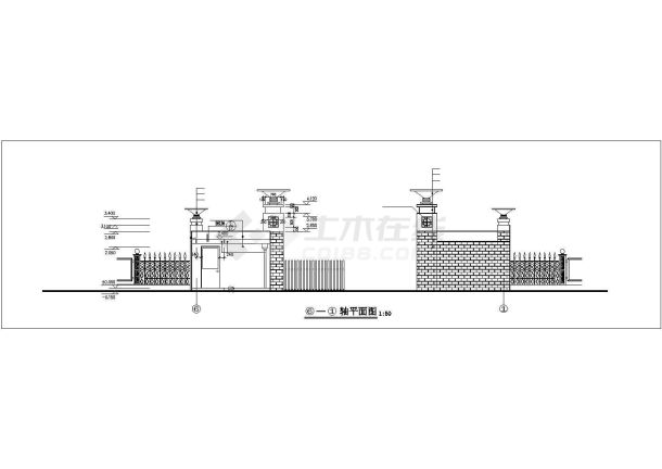 南京市某新建小区占地19平米的入口大门平立剖面设计CAD图纸-图一