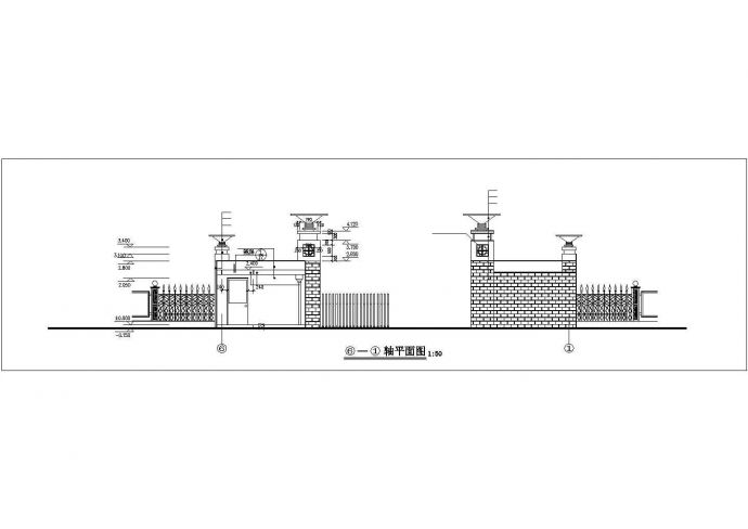 南京市某新建小区占地19平米的入口大门平立剖面设计CAD图纸_图1
