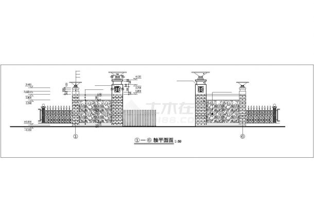 南京市某新建小区占地19平米的入口大门平立剖面设计CAD图纸-图二