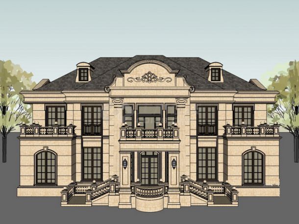 新型现代法式大独栋别墅建筑建设规划图纸-图一