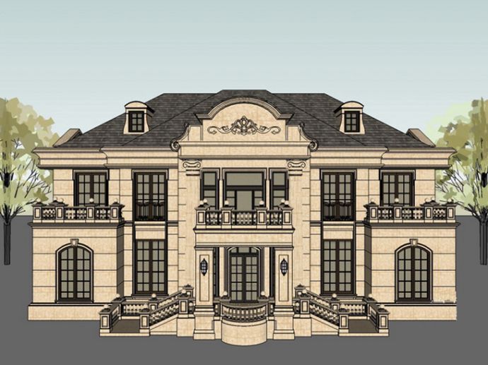 新型现代法式大独栋别墅建筑建设规划图纸_图1