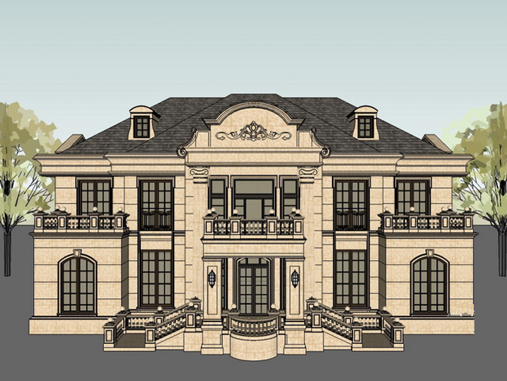 新型现代法式大独栋别墅建筑建设规划图纸