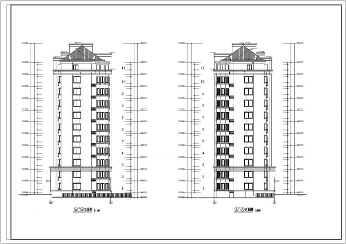 临汾市某小区6600平米11层框架结构住宅楼建筑设计CAD图纸_图1
