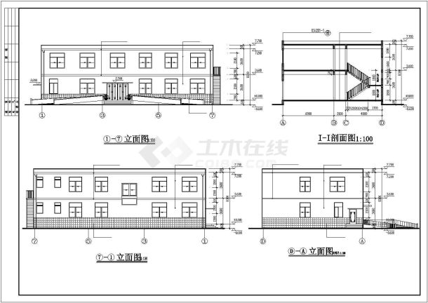 成都市某工厂680平米2层砖混结构办公楼建筑设计CAD图纸-图二