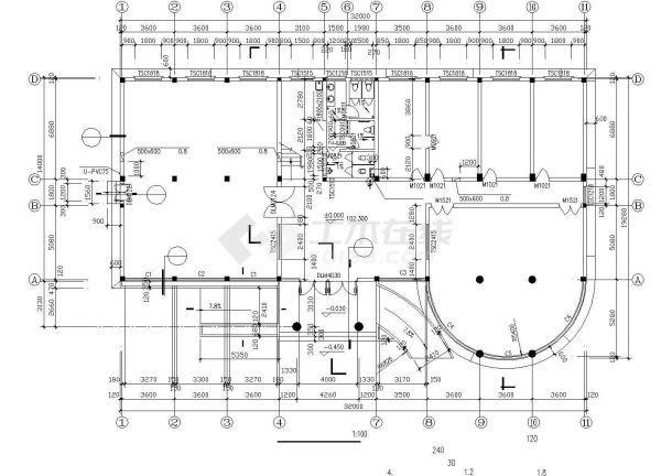 徐州市某公司占地490平米3层砖混结构办公楼建筑设计CAD图纸-图一