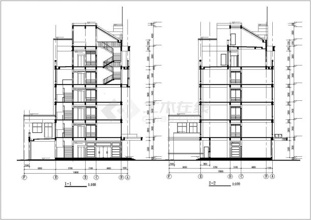 武汉市某公司4300平米7层框架结构办公楼建筑设计CAD图纸（含机房层）-图二
