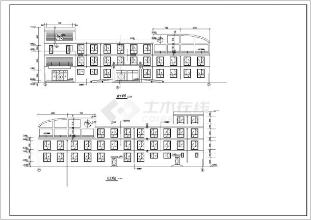 办公楼设计_某三层框混结构小型办公楼设计cad全套建筑方案图（标注详细）-图二