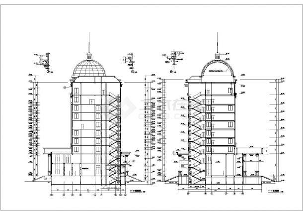 1.4万平米9层框架结构底商写字楼建筑设计CAD图纸（1-2层商用）-图二