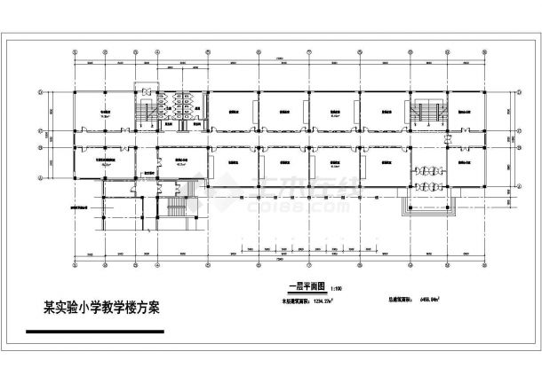 某小学四层砖混结构教学楼（6458.84平方米）设计cad全套建筑方案图（标注详细）-图一