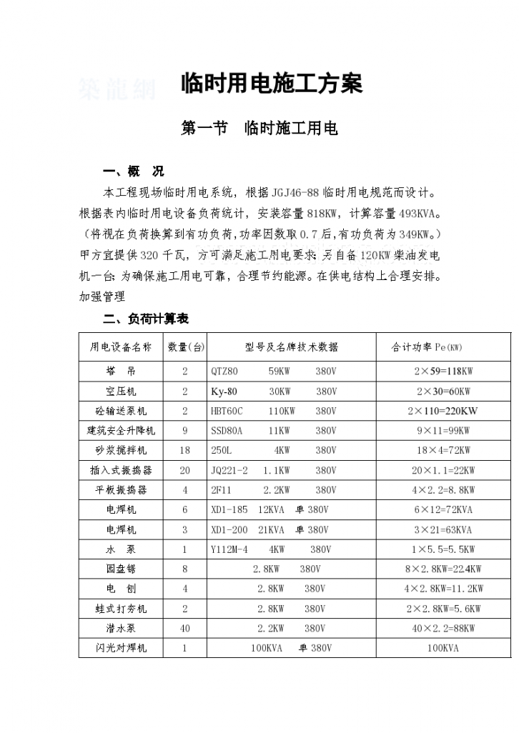 临时用电系统施工组织方案-图一