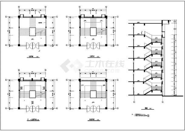 【西安】某学校教学楼楼梯建筑设计施工CAD图纸-图二