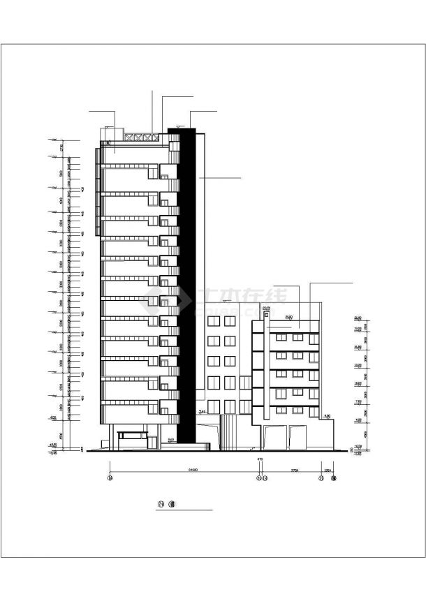 贵阳市人民路某临街1.2万平米14层框架结构商务酒店建筑设计CAD图纸-图二