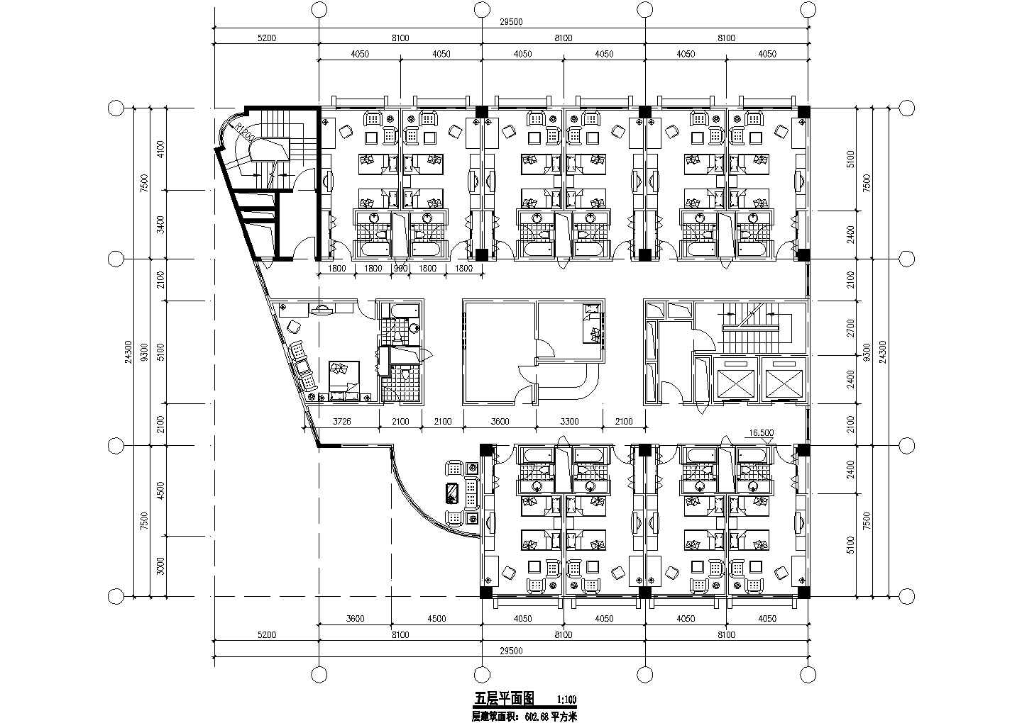 5170平米8层钢混框架结构商务酒店全套建筑设计CAD图纸
