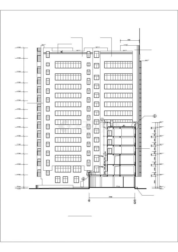 丽江市某商业街13层框架剪力墙结构商务酒店建筑设计CAD图纸-图二