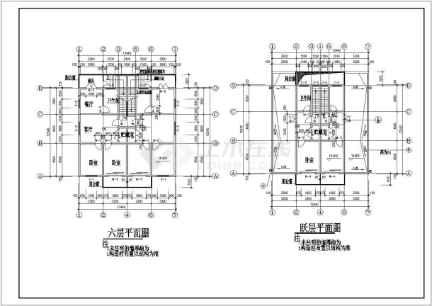 六层现代风住宅CAD建筑施工图-图二