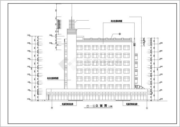 8900平米7层框架结构商店宾馆综合楼建筑设计CAD图纸-图一